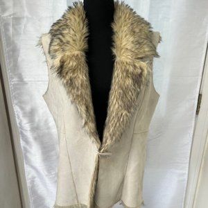 VINTAGE Suede & Faux Fur FULLY REVERSIBLE Boho Hippie Vest Women's Size LARGE